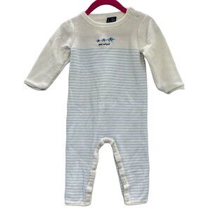 Janie and Jack Blue Elephant Striped Knit One-Piece Baby Sleeper Size 6-12M